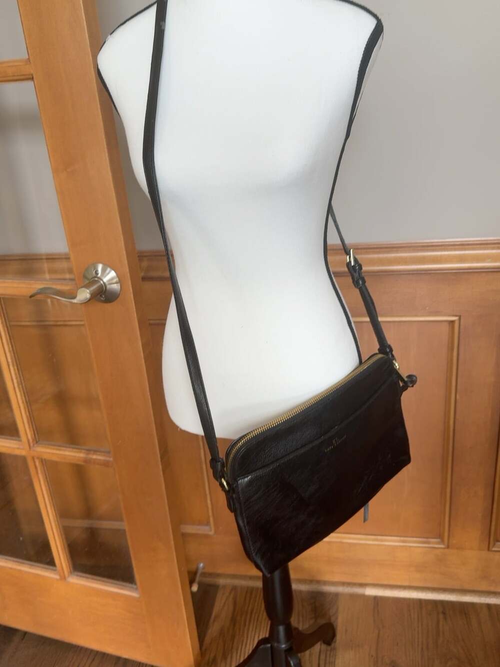 Kate Landry Black Leopard Print Crossbody Bag Gold Hardware